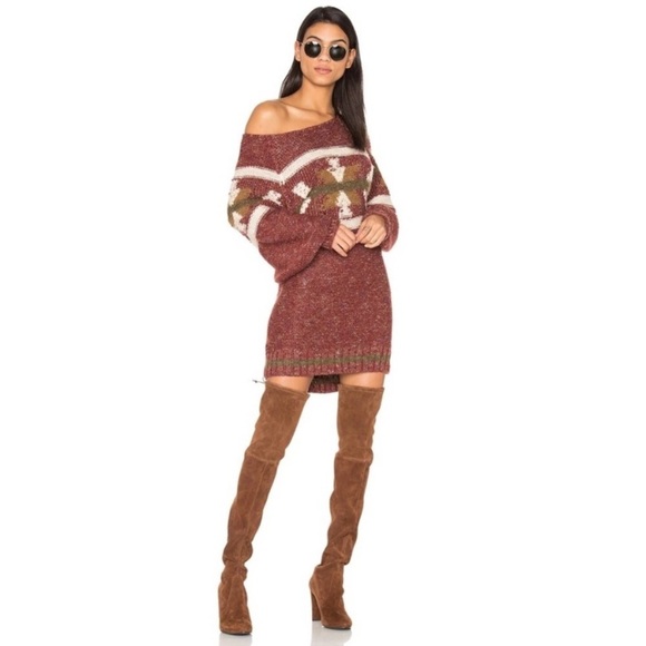 Free People Dresses & Skirts - Free People Northern Lights Sweater Mini Dress Wool Blend Knit Rust Red Size M